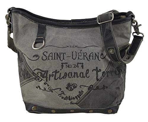 Sunsa Canvas Umhängetasche. Damen/Herren Schultertasche. Crossbody Tasche mit Leder. Damentasche schwarz grau. Vintage Handtasche Studententasche Unisextasche von Sunsa