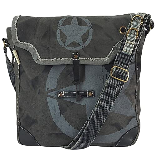 Sunsa Damen/Herren Messenger Bag. Umhängetasche aus Canvas & Leder. Große Vintage Crossbody Tasche. Nachhaltige Handtasche mit Stern. Crossover Bag für Sie/Ihn von Sunsa