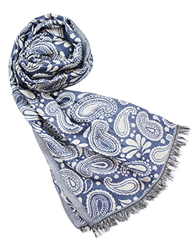 Sunsa Damen/Herren Schal, weich Winter Halstuch aus Baumwolle & Viskose. Große Unisex Herbst Winterschal. Tücher & Schals als Geschenkidee für Männer oder Frauen (Blau Paisley) von Sunsa