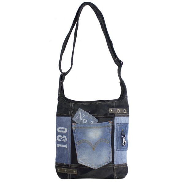Sunsa Damen Canvas Hobo Tasche/ Umhängetasche. Crossbody aus Recycelter Jeans & schwarze Canvas von Sunsa