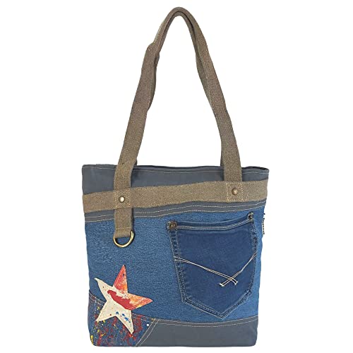 Sunsa Damen Handtasche. Nachhaltige Shopper in Vintage Retro Stil. Schultertasche aus recycelte Jeans. Große vegane Tasche als Geschenk für Frauen von Sunsa