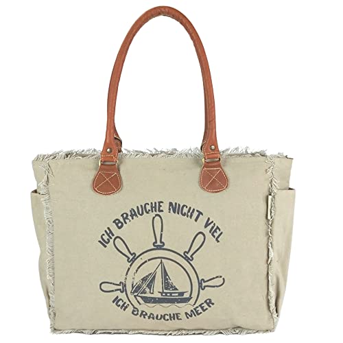 Sunsa Damen Handtaschen. Kleine Tasche aus Canvas & Leder. Beige Nachhaltige Schultertasche. Vintage Handgelenktasche mit Lederreimen von Sunsa