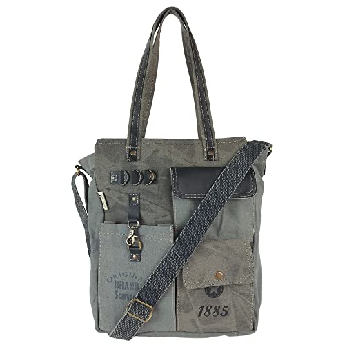 Sunsa Damen Handtaschen. Tasche aus Canvas & Leder. Graue Nachhaltige Schultertasche. Vintage Handgelenktasche mit viele Fächer. Große Shopper von Sunsa