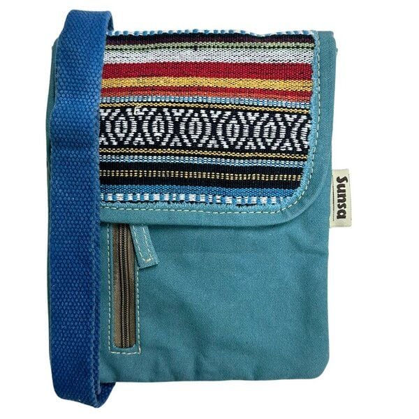 Sunsa Damen Handy Tasche, kleine Umhängetasche aus Canvas & gewebte Baumwolle. Vegane Crossover bag mit Streifen von Sunsa