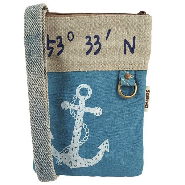 Sunsa Damen Handy Tasche, kleine Umhängetasche aus Canvas. Vegan Cross Over bag mit Maritim-Motiv von Sunsa