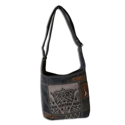 Sunsa Damen Hobo Tasche. Umhängetasche, Handtasche aus Canvas & Leder. Nachhaltige Produkte, Groß Vintage Shoulder bag, Schultertasche, schwarz/grau Segeltuch Crossbody von Sunsa