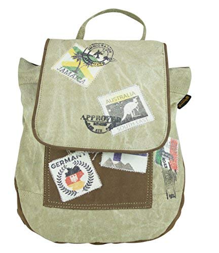 Sunsa Damen Kleine Rucksack Backpack Schultertasche Umhängetasche Ranzen Daypack Vintagetasche in Vintage Retro Design Damentasche Frauentasche Canvas mit Leder klein Rucksäcke für Frauen von Sunsa