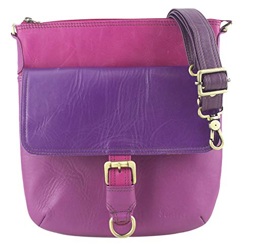 Sunsa Damen Leder Umhängetasche. Schultertasche als Trachtentasche. Bunte Handtasche von Sunsa