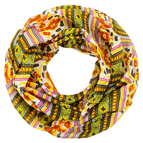Sunsa Damen Loop Schal. 100% Baumwolle Schlauchschal für Frühlings/Sommer. Dünn Loopschal mit Blumen Design. Tücher und Schals als Frauen Geschenk (orange/grün #7) von Sunsa