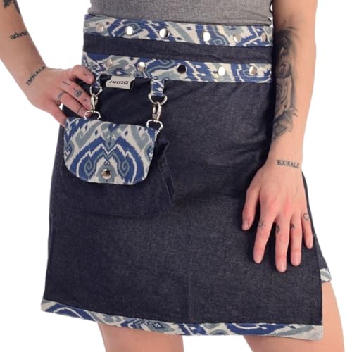 Sunsa Damen Rock Minirock Sommerrock Wickelrock aus Jeans & Baumwolle, 2 Röcke in einem, mit Abnehmbarer Tasche, Größe verstellbar, Frau Bekleidung, Geburtstag Geschenk für Frauen 15734 von Sunsa