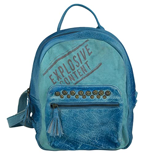Sunsa Damen Rucksack. Leder & Canvas Backpack. Kleine Daypack Bag. Tasche in Vintage/Retro Stil. hellblau von Sunsa