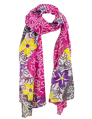 Sunsa Damen Schal, Halstuch Baumwolltuch für Frühlings/Sommer, Stola Tuch mit Blumen Design, Accessoires for Women, Scarf Tücher und Schals als Geschenk für Frauen/Freundin (dunkel pink/grau) von Sunsa