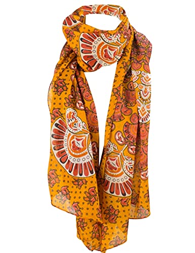 Sunsa Damen Sommer Schal. Frühling leicht & dünn 100% Baumwolle Tuch. Geblümt Halstuch als Geschenkideen für Frauen. (orange/gelb) von Sunsa