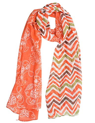 Sunsa Damen Schal, Halstuch Baumwolltuch für Frühlings/Sommer, Stola Tuch mit Blumen Design, Accessoires for Women, Scarf Tücher und Schals als Geschenk für Frauen/Freundin (orange/grün #5) von Sunsa