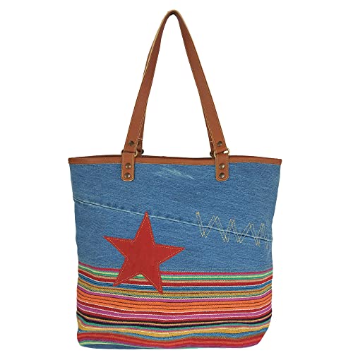 Sunsa Damen Shopper. Nachhaltige Schultertasche aus recycelte Material. XL Vintage Tasche mit Stern design als Geschenkideen für Frauen von Sunsa