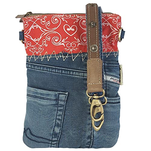 Sunsa Damen Tasche/Umhängetasche. Kleine Bag aus Canvas & Recycelte Jeans. Nachhaltige Taschen. Crossbody Damentaschen als Geschenk für Frauen/Mädchen (rot/blau) von Sunsa