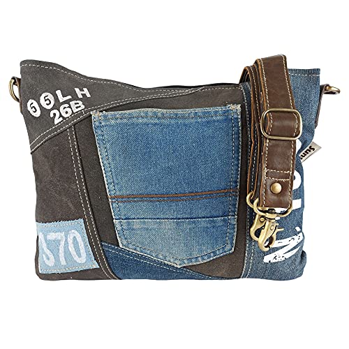 Sunsa Damen Nachhaltige Umhängetasche. Schultertasche. Damentaschen aus recycelter Jeans und Canvas in Vintage Stil Frauen Geschenkidee. blau/schwarz von Sunsa