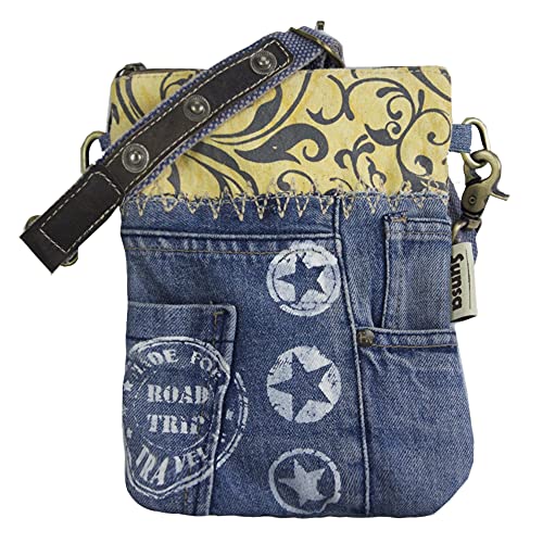 Sunsa Damen Tasche/Umhängetasche. Kleine Bag aus Canvas & Recycelte Jeans. Nachhaltige Taschen. Crossbody Damentaschen als Geschenk für Frauen/Mädchen (gelb/blau) von Sunsa