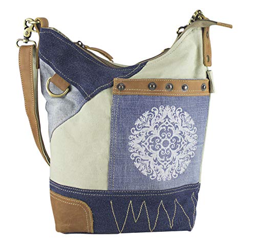 Sunsa Damen Tasche Umhängetasche Handtasche klein Canvas bag mit Jeans & Leder. Vintage Design Nachhaltige Taschen praktische Geschenke Jeanstasche Bags for Women Schultertasche Damentaschen von Sunsa