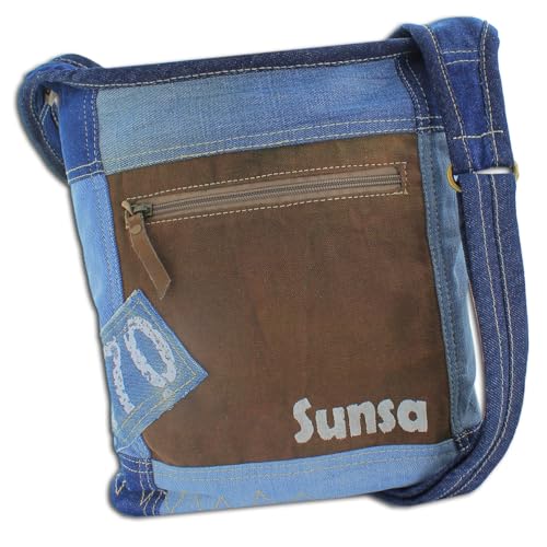 Sunsa Damen Tasche Umhängetasche Handtasche klein Canvas bag mit Jeans und Leder Vintage Design Teenager Taschen praktische Geschenke Bags for Women Schultertasche Damentaschen sale von Sunsa