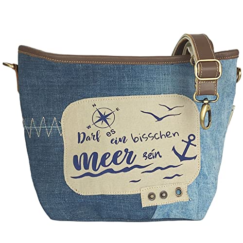 Sunsa Damen Tasche Umhängetasche. kleine Canvas Bag mit Recycelte Jeans und Leder. Maritim Design Schultertasche für Meerliebhaber. Nachhaltig Damentasche von Sunsa
