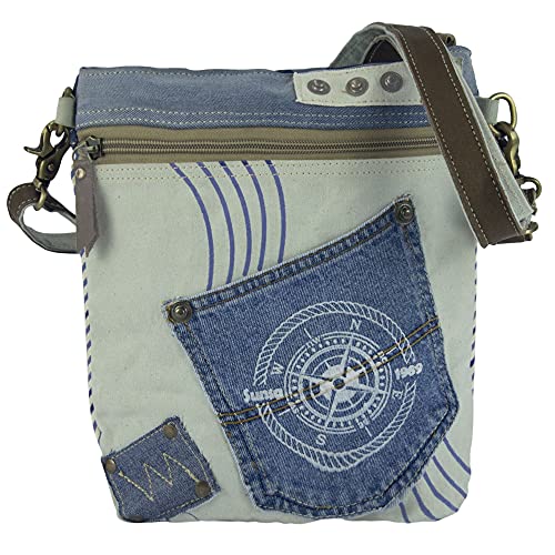 Sunsa Damen Taschen Umhängetasche Handtasche Canvas mit Jeans & Leder. Kleine Vintage Crossbody Tasche/bag Schultertasche, Geschenkideen für Frauen/Mädchen nachhaltige Produkte 52448 von Sunsa