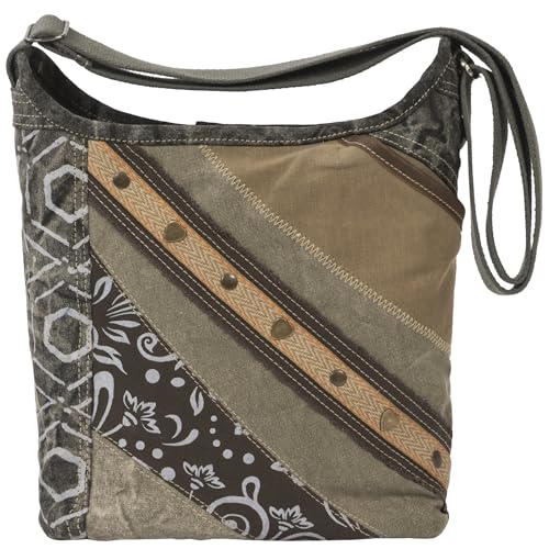 Sunsa Damen Taschen. Umhängetasche aus Canvas/Leinwand & Leder. Hobo Tasche. Mittelgroße Handtasche in Vintage Patchwork Design. Damentasche Crossbody Bag als Geschenkideen für Frauen von Sunsa