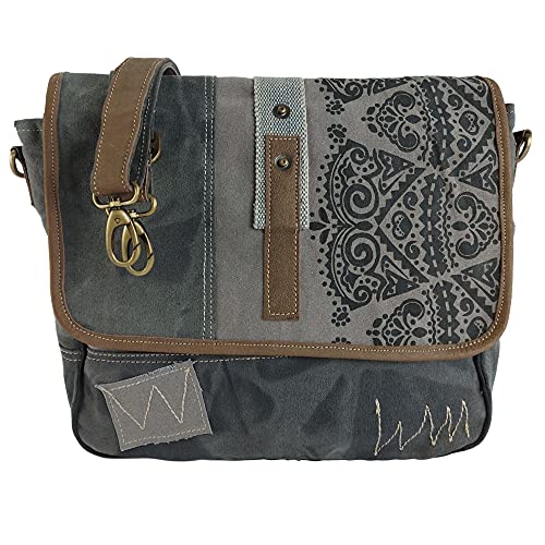 Sunsa Damen Umhängetasche/Messenger Tasche aus grauem Canvas. Große Crossbody Bag Geschenkideen für Frauen/Mädchen, nachhaltige Produkte 52508 von Sunsa