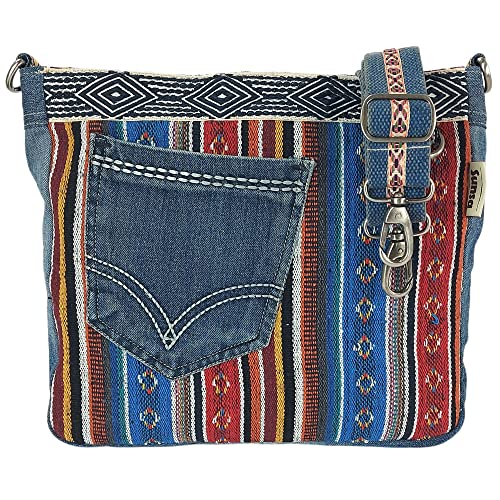 Sunsa Damen Taschen Umhängetasche Handtasche Canvas & Jeans. Große Boho Crossbody Tasche/bag Schultertasche, Geschenkideen für Frauen/Mädchen nachhaltige Produkte (blau/rot/bunt) von Sunsa