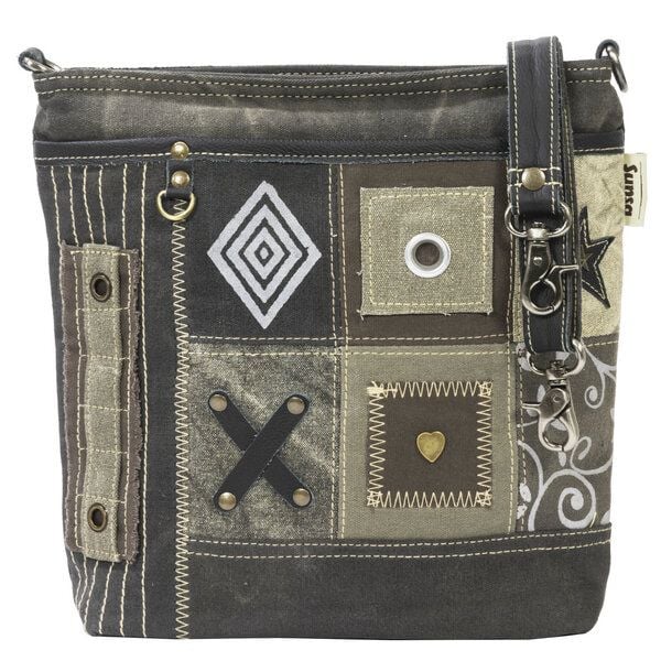Sunsa Damen Umhängetasche. Canvas Crossover Tasche in Patchwork Design von Sunsa