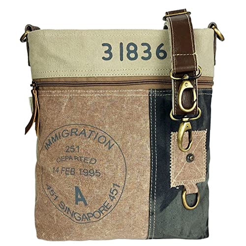 Sunsa Damen Umhängetasche. Crossover Bag mit Viele Fächern. Vintage- Retro Stil Schultertasche. Crossbody Tasche aus Canvas & Leder. von Sunsa