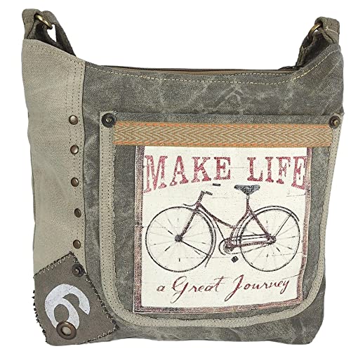 Sunsa Damen Umhängetasche. Crossover Tasche aus Canvas/Leinwand. Groß Vintage Stil Crossbody Bag mit Fahrradmotive für Fahrrad Liebhaber von Sunsa