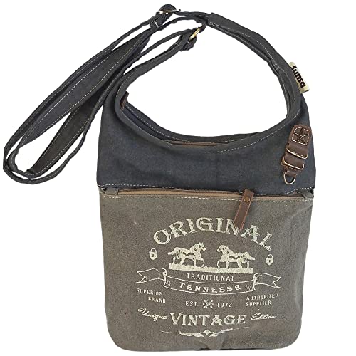 Sunsa Damen Umhängetasche. Hobo Tasche aus Canvas/Leinwand & Leder. Vintage Retro Stil Crossbody Bag mit viel Reißverschluss Fächern von Sunsa