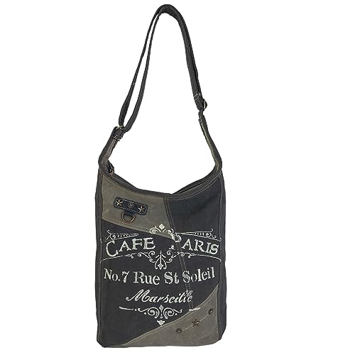 Sunsa Damen Umhängetaschen. Hobo Tasche aus Canvas/Leinwand & Leder. Vintage Retro Stil Umhängetasche. Große Crossover Handtasche als Geschenkideen für Frauen (schwarz) von Sunsa