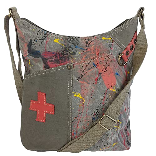 Sunsa Damen Umhängetasche. Hobo Tasche aus Canvas/Leinwand. Groß Vintage Stil Crossbody Bag. Jede Vegane Schultertasche ist Unikat. Handtasche als Geschenkideen für Frauen von Sunsa