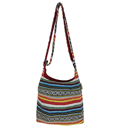 Sunsa Damen Umhängetasche. Hobo Tasche aus gewebter Baumwolle mit verstellbare Henkel. Crossbody Schultertasche mit Streifen Design. Geschenkideen für Frauen/Mädchen (Bunt) von Sunsa