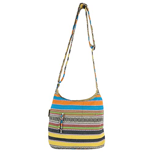 Sunsa Damen Umhängetasche. Hobo Tasche aus gewebter Baumwolle mit verstellbare Henkel. Crossbody Schultertasche mit Streifen Design. von Sunsa