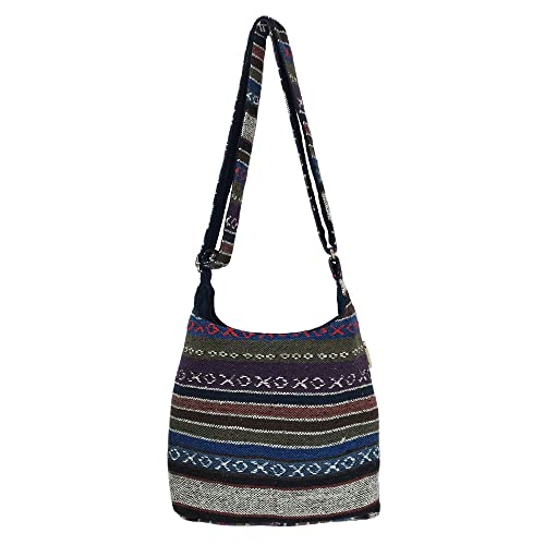Sunsa Damen Umhängetasche. Hobo Tasche aus gewebter Baumwolle mit verstellbare Henkel. Crossbody Schultertasche mit Streifen Design. Geschenkideen für Frauen (blau lila) von Sunsa