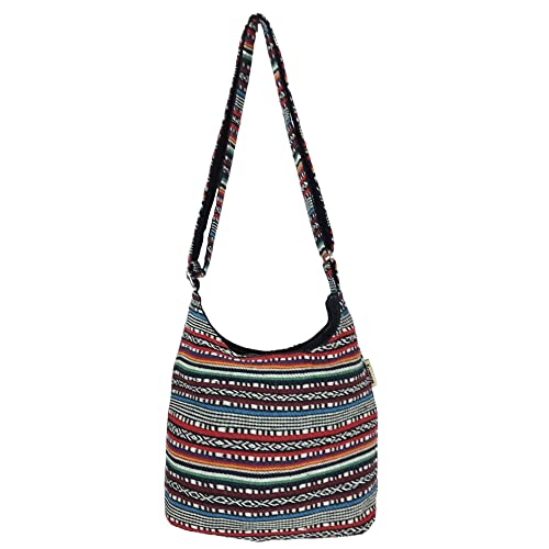 Sunsa Damen Umhängetasche. Hobo Tasche aus gewebter Baumwolle mit verstellbare Henkel. Crossbody Schultertasche mit Streifen Design. Geschenkideen für Frauen von Sunsa