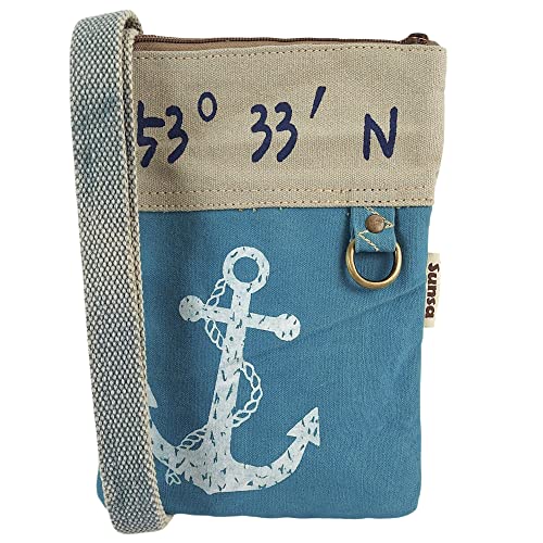 Sunsa Damen Maritim/Anker Design Umhängetasche. Kleine Canvas Messenger Tasche. Vegan Crossover Bag. Schultertasche für Meerliebhaber (blau) von Sunsa