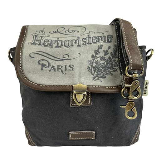 Sunsa Damen Umhängetasche. Mittlerer Messenger Tasche. Canvas/Leder Handtasche. Klein Crossbody Bag. Vintage Schultertasche. Geschenk Ideen für Frauen/Mädchen. (Grau Schwarz) von Sunsa
