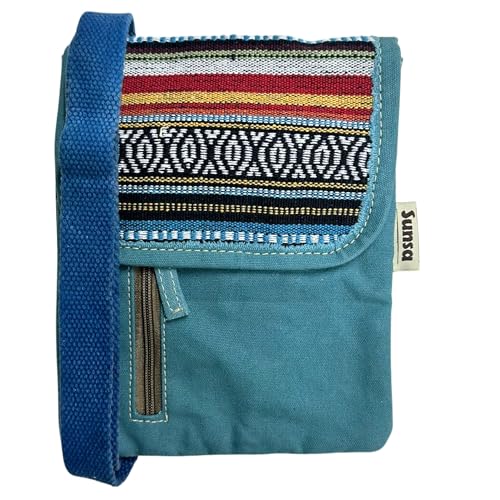 Sunsa Damen Umhängetasche. Nachhaltige Crossover Tasche. Vegane Kleine Messenger Bag mit mehreren Fächern. (blau) von Sunsa