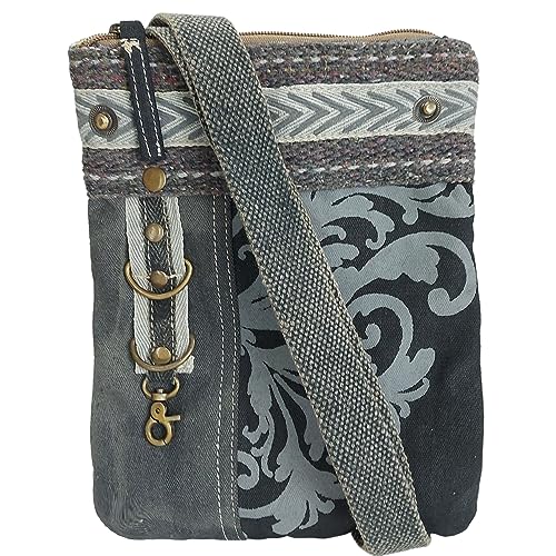 Sunsa Damen Umhängetasche. Vintage Stil Crossbody Bag aus Canvas. Vegane Crossover Tasche. Kleine Nachhaltige graue Schultertasche von Sunsa