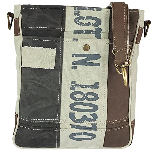 Sunsa Damen Umhängetasche. Vintage Tasche aus Canvas & Leder. Nachhaltige Crossover Bag in braun/beige/schwarz. Schultertasche für Sie/Ihn.27x34x8 cm von Sunsa
