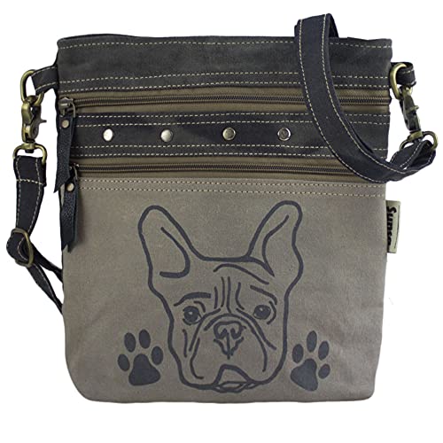 Sunsa Damen Tasche. Hund Liebhaber Umhängetasche Handtasche. Bag aus Canvas & Leder. Schultertasche Damentasche in Vintage Stil. Crossbody mit Hundeaufdruck (grau, 25x29x6 cm) von Sunsa