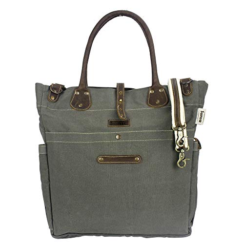 Sunsa Damen groß Handtasche. Tasche aus Canvas & Leder. Nachhaltige Schultertasche, khaki Shopper Shoulder bag Ordner A4 geeignet, Geschenkideen für Frauen von Sunsa