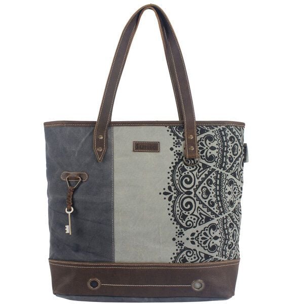 Sunsa Damen große Handtasche graue Canvas Shopper Mandala Motiv Schultertasche von Sunsa