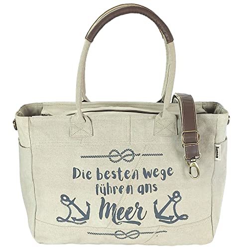 Sunsa Damen große Handtasche. XXL Tasche aus Canvas & Leder. Nachhaltige Strandtasche/Weekender in Maritim Motiv. Schultertasche als Geschenkideen für Frauen von Sunsa