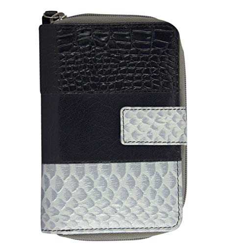 Sunsa Geldbörse Damen. Leder Mittel groß Geldbeutel. Groß Geldtasche mit Viele Fächer/ 11 Kartenfächer. Portemonnaie für Frauen. RFID Schutz Blocker Damen Portmonee (schwaez/Silber) von Sunsa