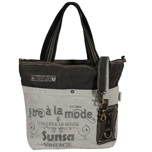 Sunsa Handtasche Damen Canvas Leinwand & Leder Schultertasche groß – Vintage Retro Shopper Design – Damentasche A4 geeignet Umhängetasche Stofftasche für Alltag Arbeit Geschenk Frauen Freizeit Urlaub von Sunsa